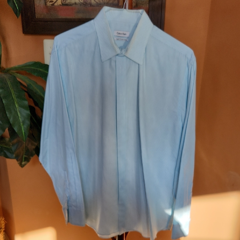 Calvin Klein Turquoise and White Dress Shirt